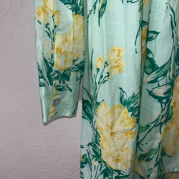 Floral Blue and Yellow Cotton Button Up Tunic - Picture 6 of 8